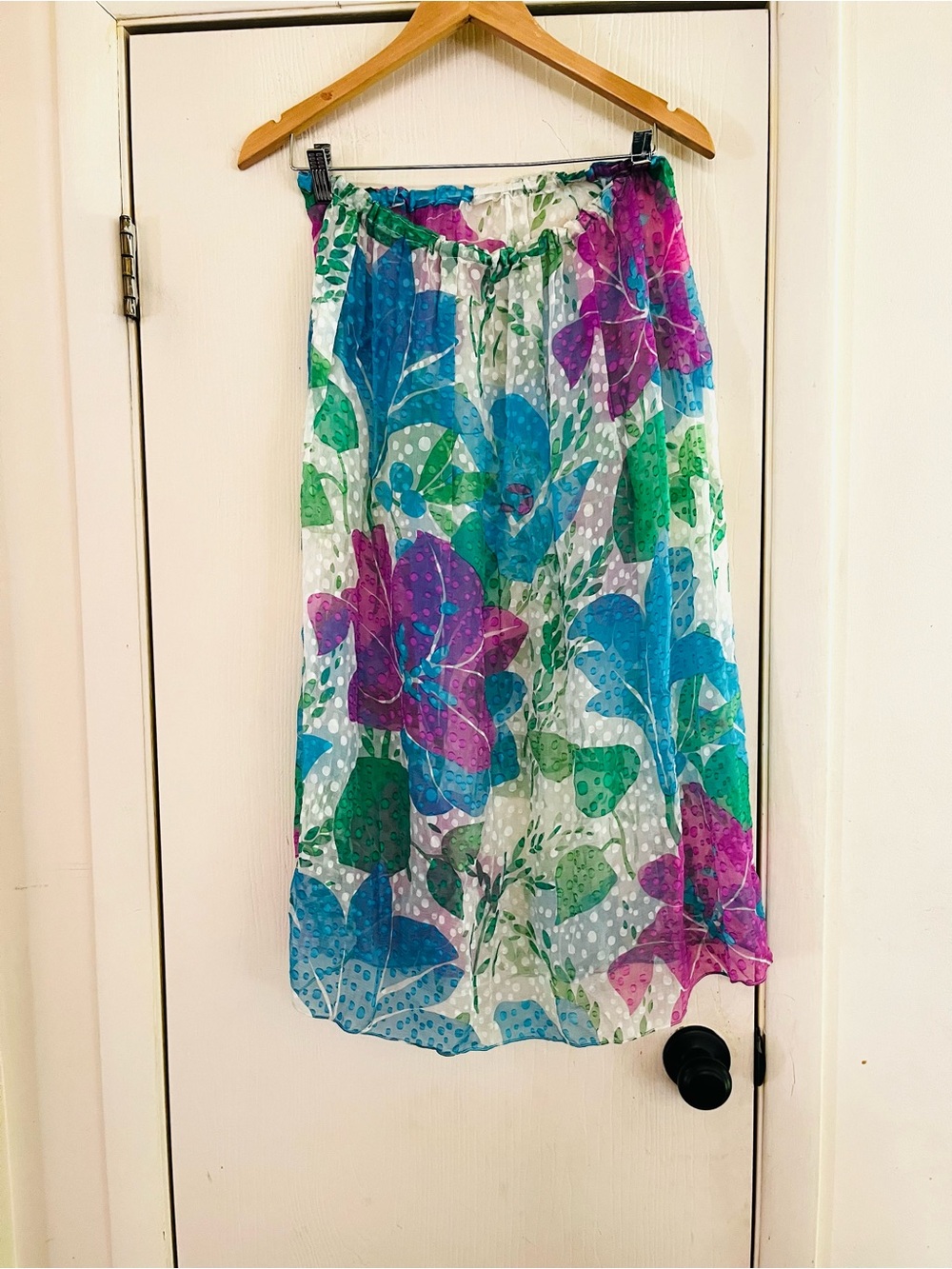 VTG Handmade 70s 100% Silk Hippie Floral Sheer Festival Boho Beachy Skirt M